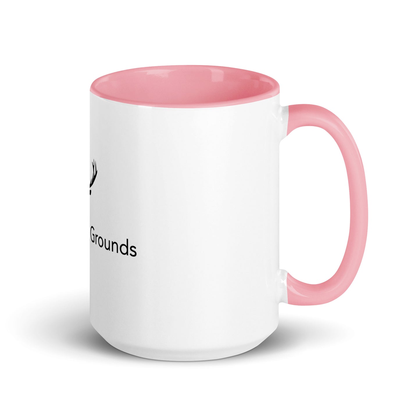 White mug with pink interior and handle on a white background